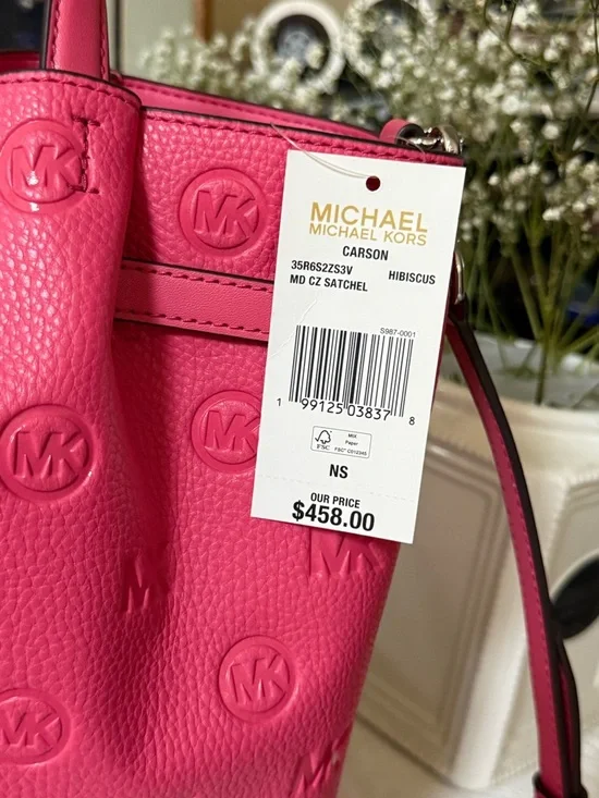 Michael Kors Hot Pink Embossed Leather Tote with Matching Wallet - Picture 10 of 12